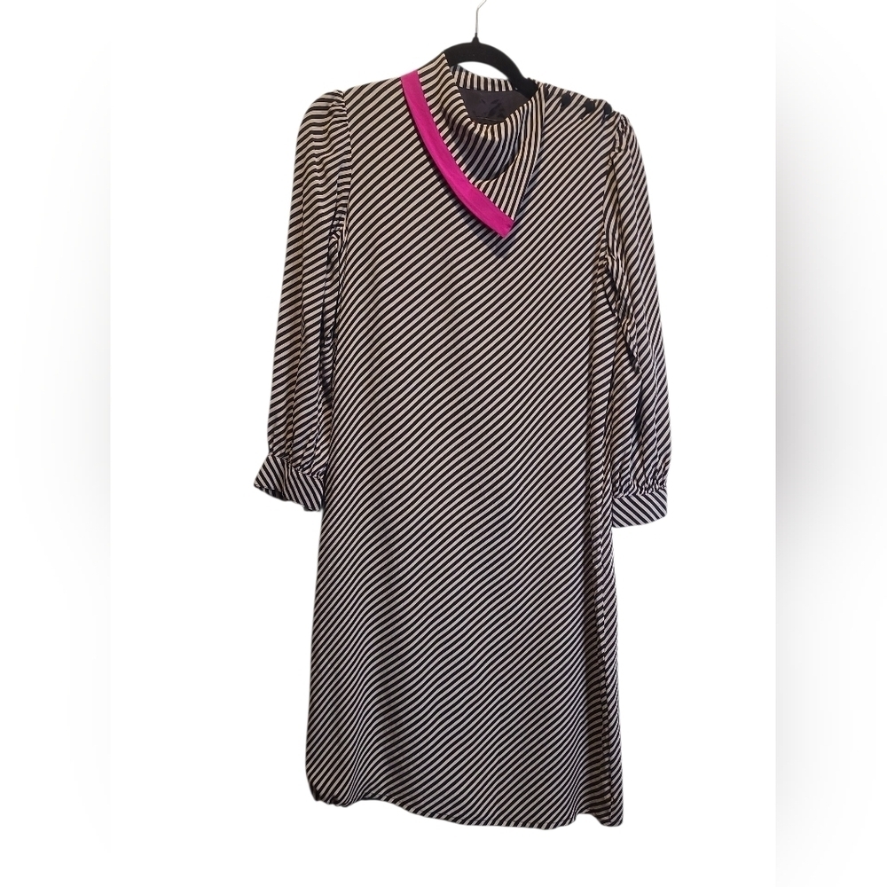 SOIR Striped Black and White Vintage 100% Silk Dress Size 7/8